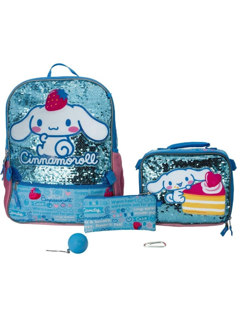 Kawaii Cinnamoroll 5-Piece Backpack Set | Hello Kitty Flip Sequin Bag, Blue